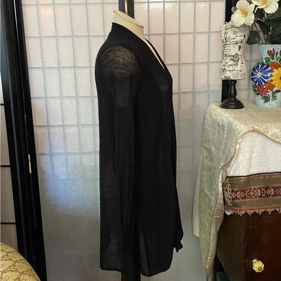 Eileen Fisher L Black Sweater Open Closure Cardigan Open Weave Italian Wool Yarn - Picture 8 of 16